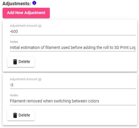 Example of Material Adjustments on the Material Edit Screen